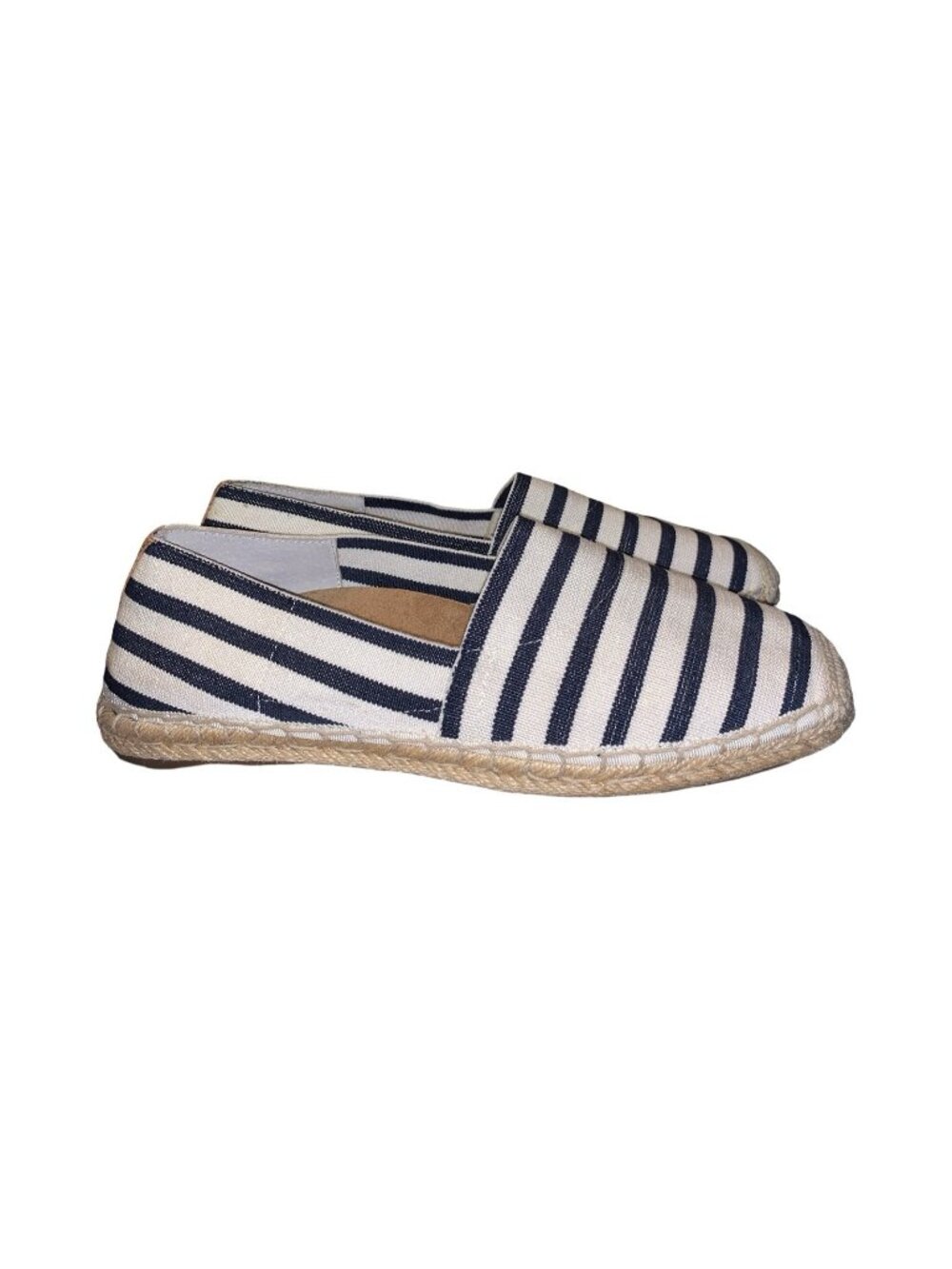 Vionic Navy and White Striped Espadrille Flats